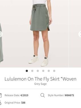 lululemon On The Fly Woven Green Drawstring Midi Skirt Grey Sage